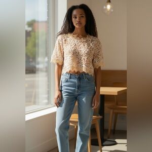LUXXEL Lace Crop Top in Soft peach